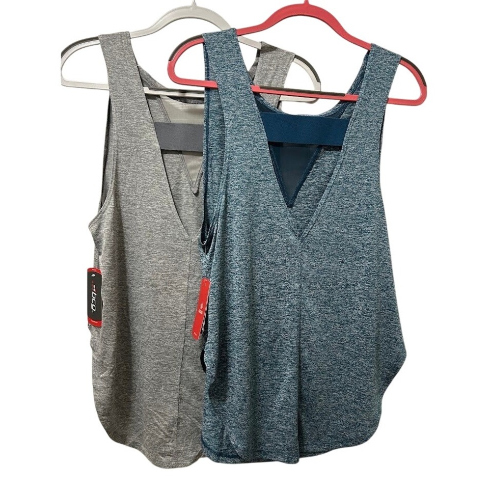 Set of 2 bcg Training Elastic Back‎ Turbo Muscle Tank Tops Blue Grey Size M